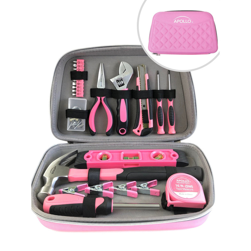 63 Piece Household Tool Kit in Zippered Case - Pink